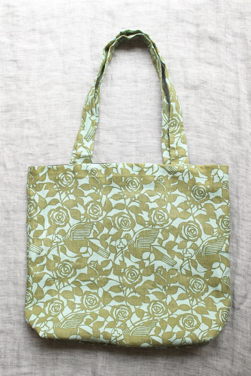 かたかけトートバック薔薇と鳩セット　セージ×モス